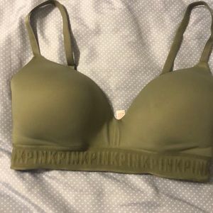 Olive green PINK No wire Bra 34D good condition